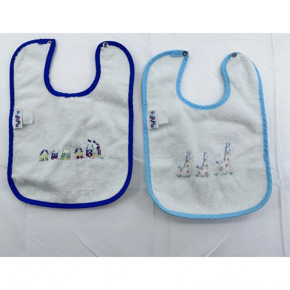 Baby Boy Girl Vintage‎ Alexis Tran Little Giraffe Stitch Snap Bibs Set Of 2 USA